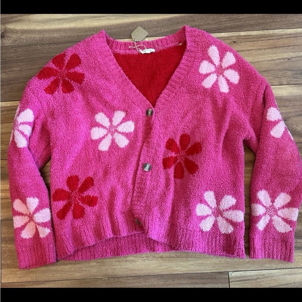 JODIFL Pink and Red Floral Cardigan - Picture 1 of 2